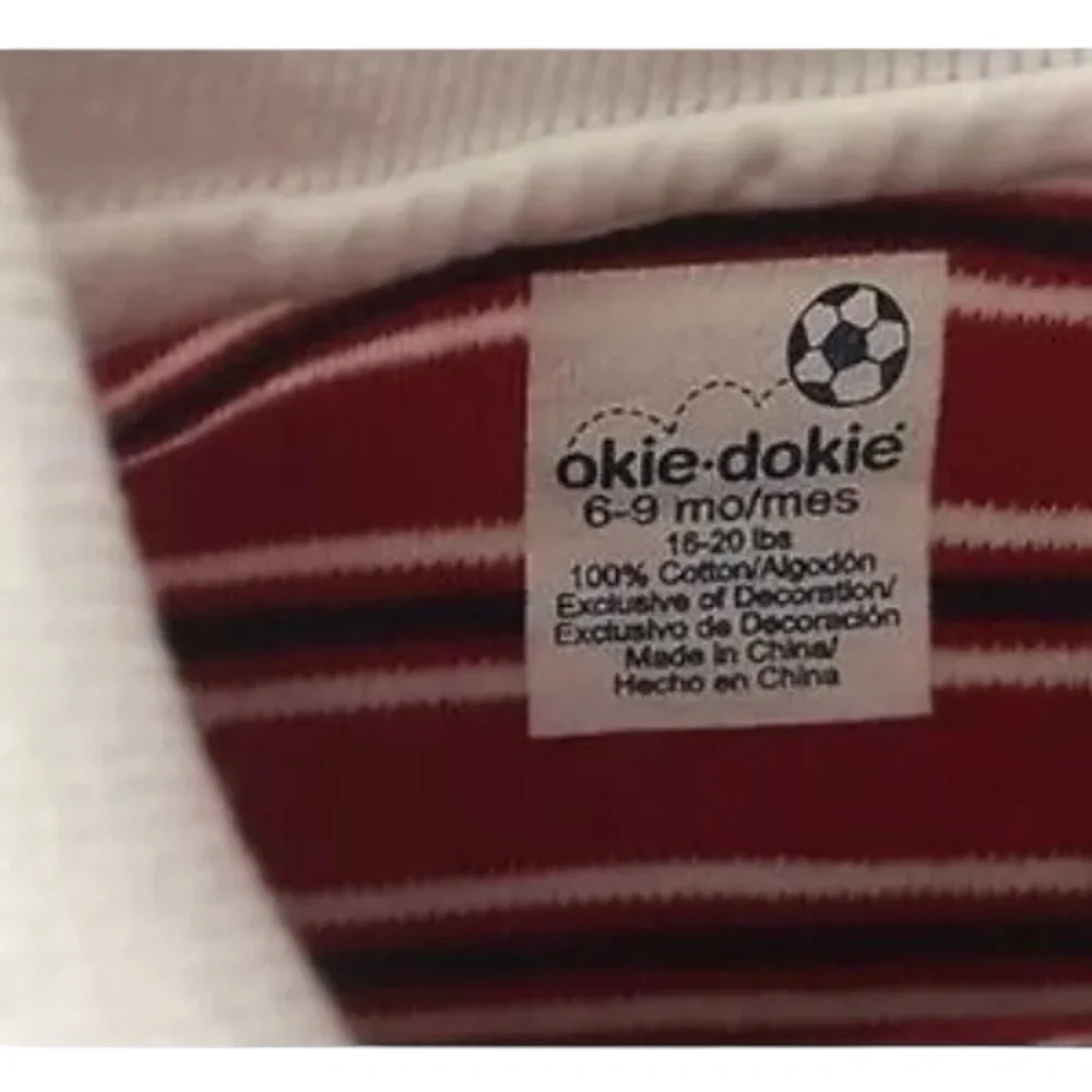 Okie Dokie Polo‎ Shirt Baby 6-9 Months Red White Striped Collared Ready Set Go
